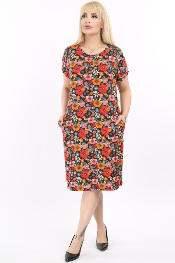 Gėlėta viskozinė suknelė su kišenėmis