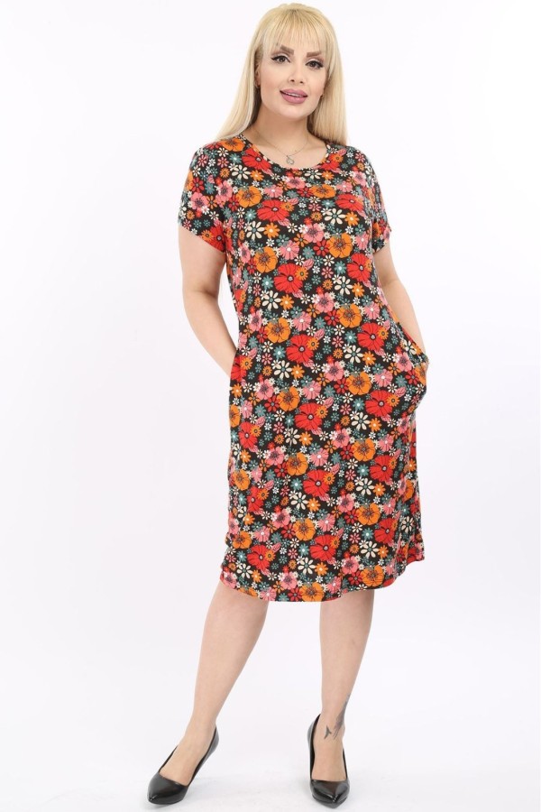 Gėlėta viskozinė suknelė su kišenėmis