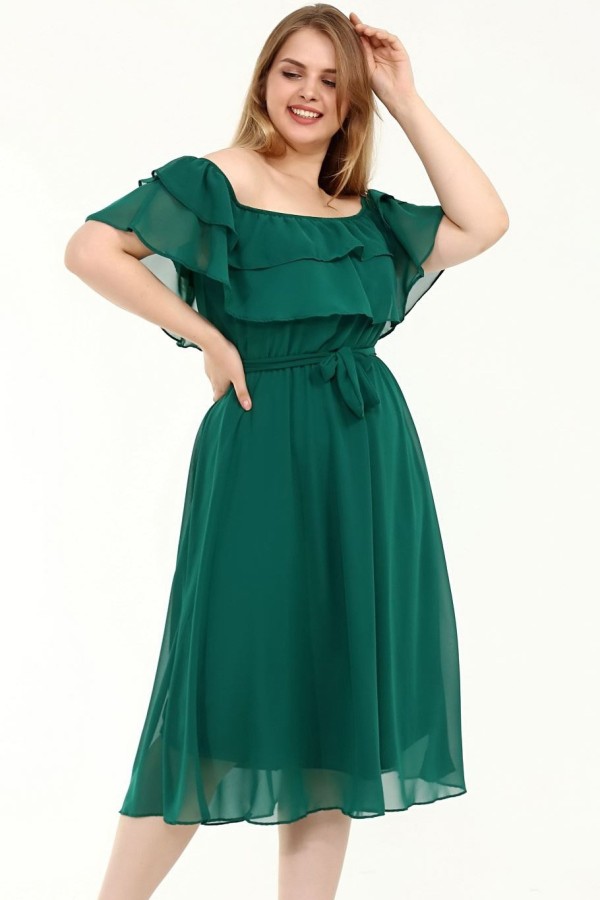 Žalia ispaniško stiliaus suknelė su dirželiu