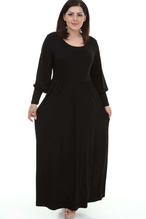 Ilga juoda suknelė iš viskozės