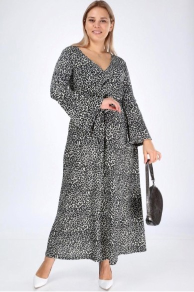 Pilka ilga suknelė su dirželiu