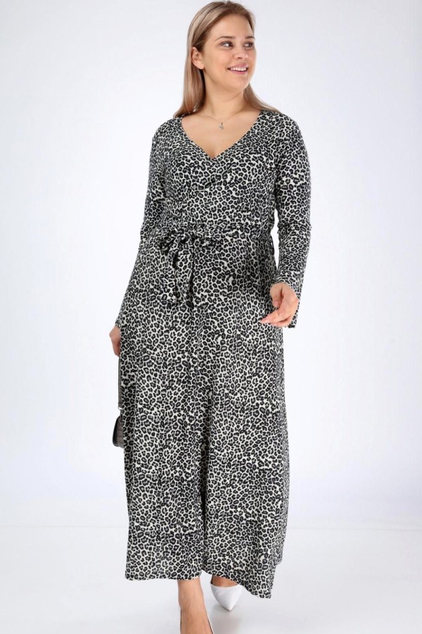 Pilka ilga suknelė su dirželiu