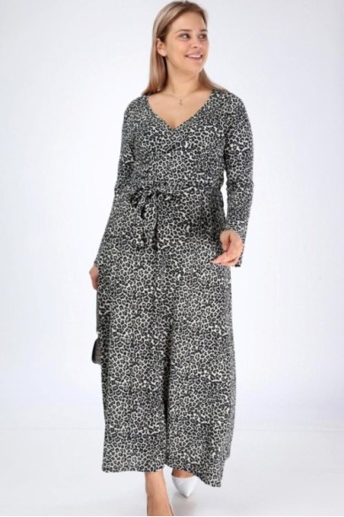 Pilka ilga suknelė su dirželiu