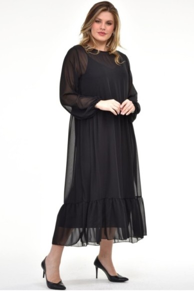 Elegantiška juoda suknelė iš dviejų sluoksnių