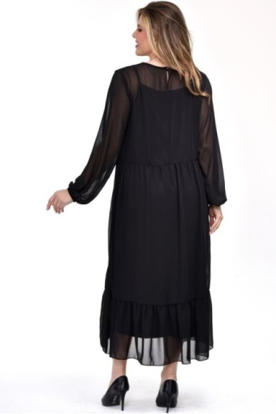 Elegantiška juoda suknelė iš dviejų sluoksnių