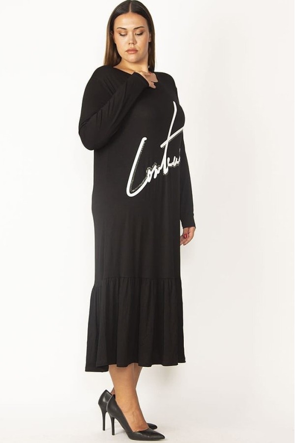 Ilga juoda suknelė su raukiniais