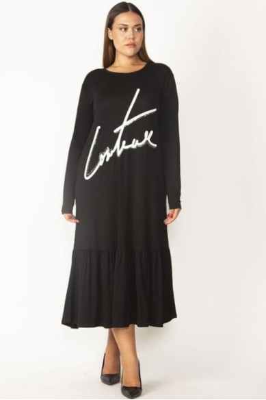 Ilga juoda suknelė su raukiniais