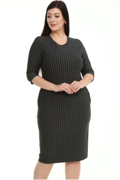 Juoda dryžuota klasikinė suknelė su kišenėmis