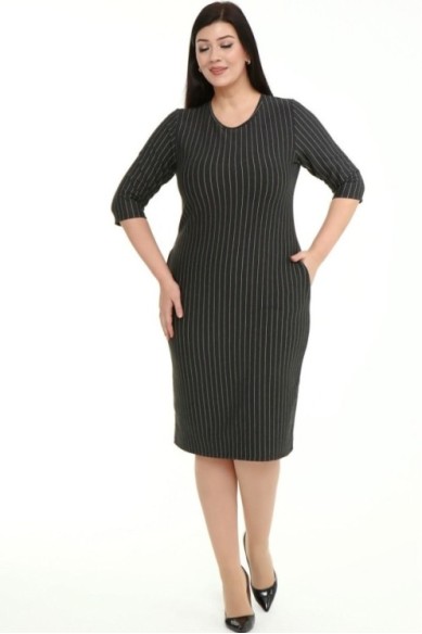 Juoda dryžuota klasikinė suknelė su kišenėmis