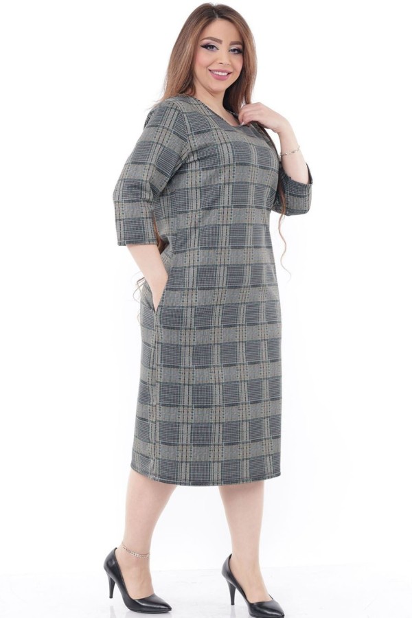 Languota žakardo suknelė su 3/4 rankovėmis