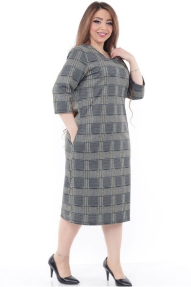 Languota žakardo suknelė su 3/4 rankovėmis