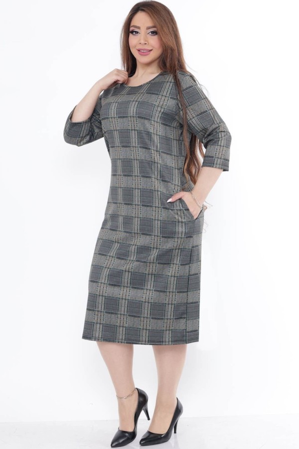 Languota žakardo suknelė su 3/4 rankovėmis