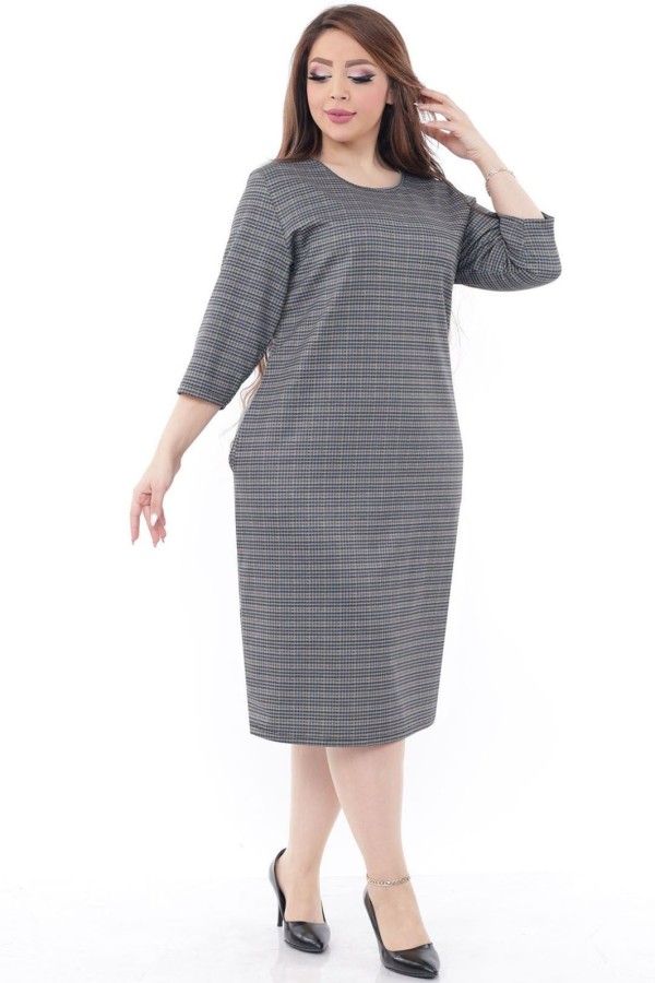 Klasikinė suknelė iš languoto žakardinio audinio