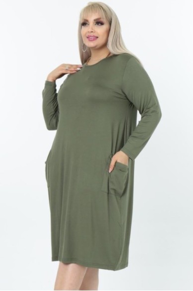 Haki spalvos suknelė su kišenėmis