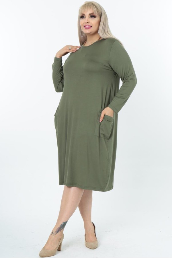 Haki spalvos suknelė su kišenėmis