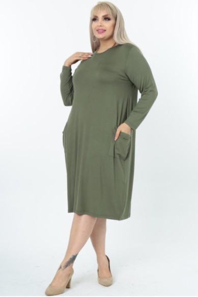 Haki spalvos suknelė su kišenėmis