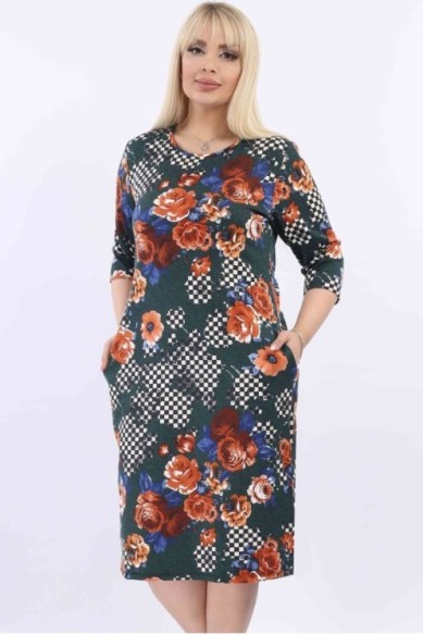 Gėlėta suknelė su kišenėmis