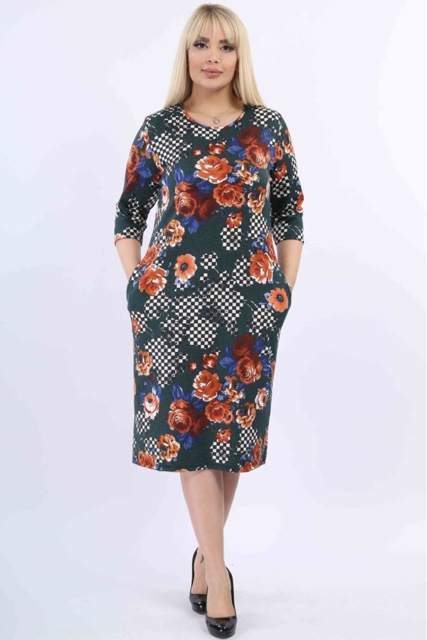 Gėlėta suknelė su kišenėmis