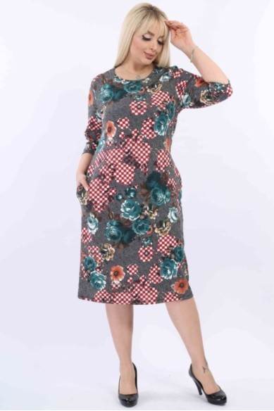 Gėlėta suknelė su kišenėmis