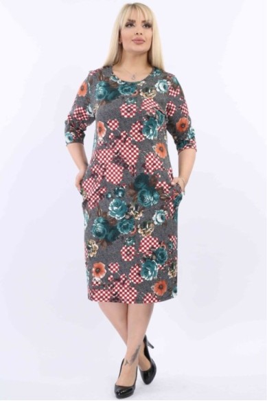 Gėlėta suknelė su kišenėmis