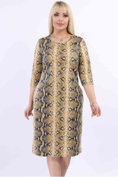 Geltona gyvatės odos rašto suknelė