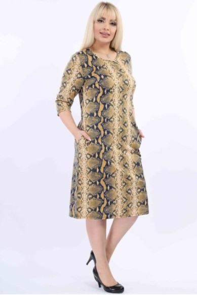 Geltona gyvatės odos rašto suknelė