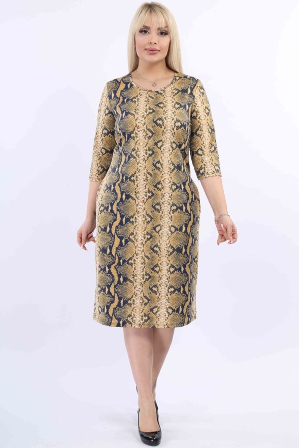 Geltona gyvatės odos rašto suknelė