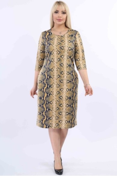 Geltona gyvatės odos rašto suknelė