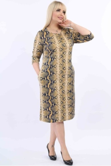 Geltona gyvatės odos rašto suknelė