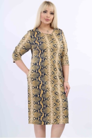 Geltona gyvatės odos rašto suknelė