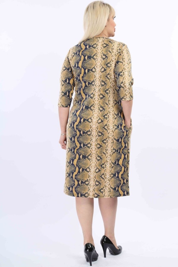 Geltona gyvatės odos rašto suknelė