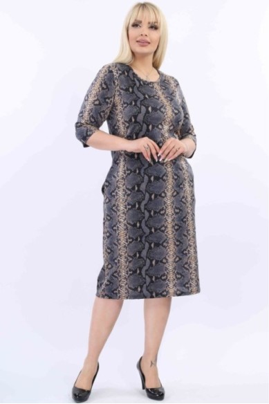 Pilka gyvatės odos rašto suknelė