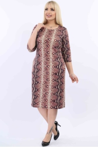 Ruda gyvatės odos rašto suknelė